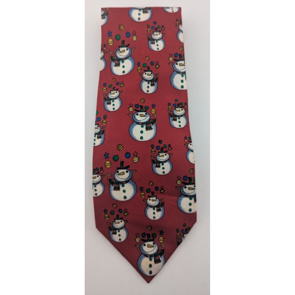 VTG Hallmark Yule Tie Greetings Snowmen Christmas Trees Festive Holiday Necktie